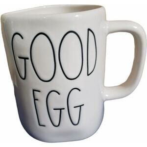 Rae Dunn White Good Egg Ceramic Coffee Mug • Glass Tea Beverage Easter Drink Cup